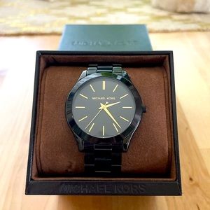 Micheal Kors Slim Runway Black/Gold Dial Unisex Watch